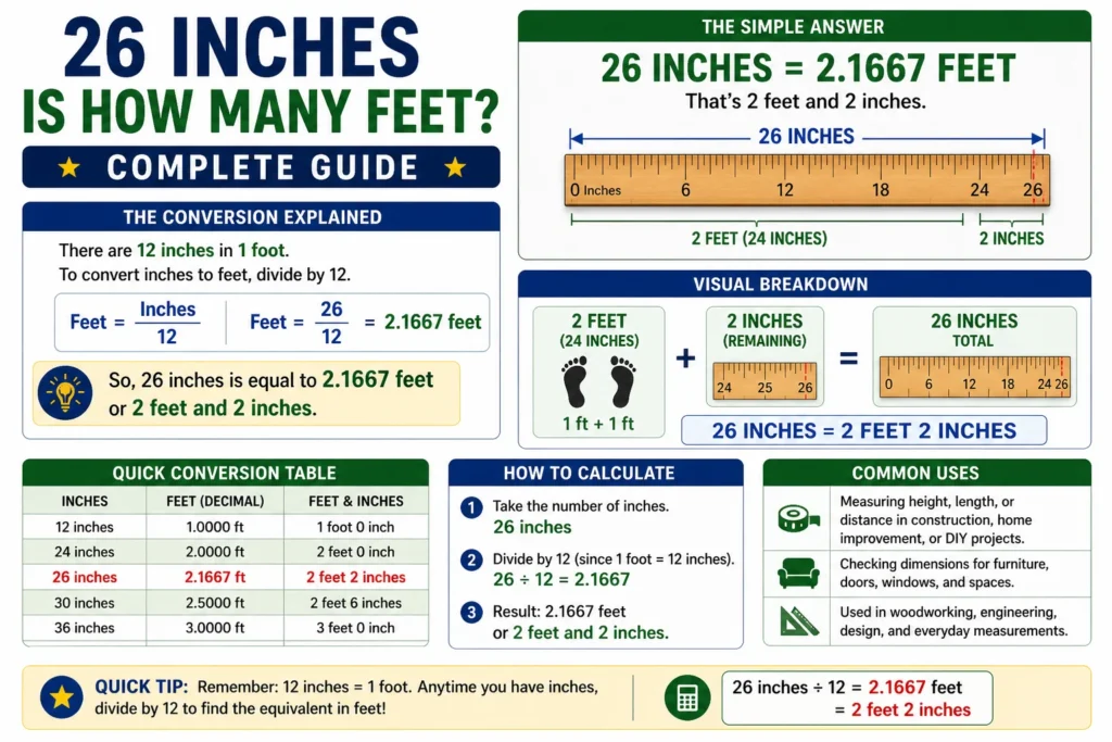 26 inches is how many feet