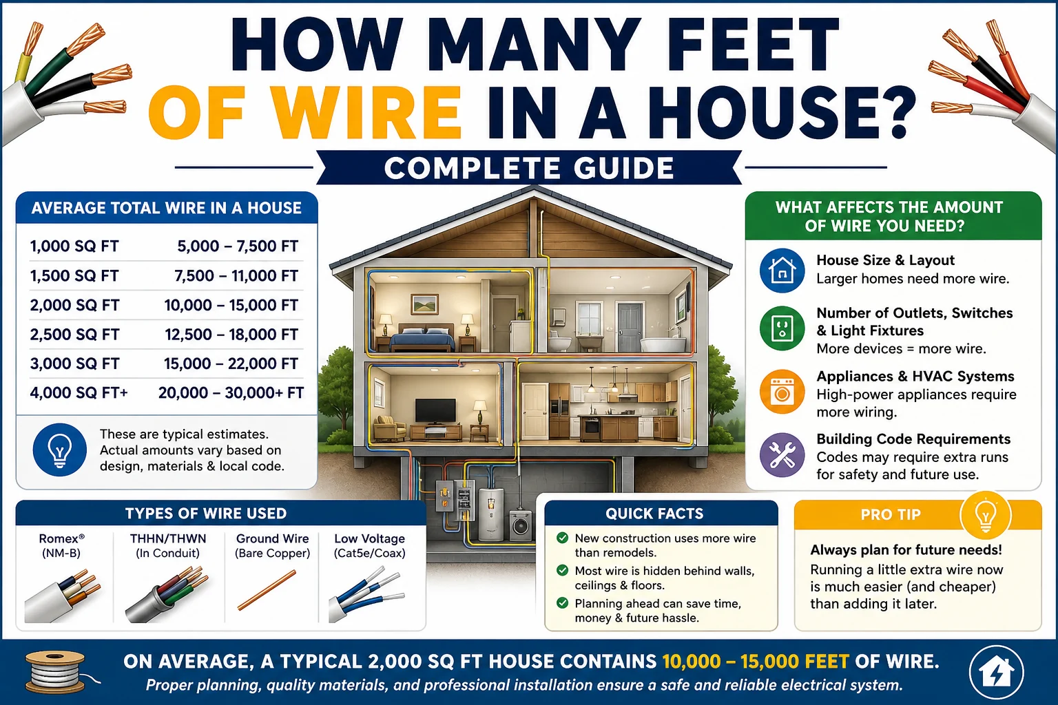 how many feet of wire in a house