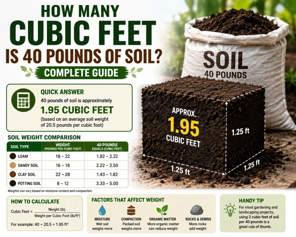 how many cubic feet is 40 pounds of soil
