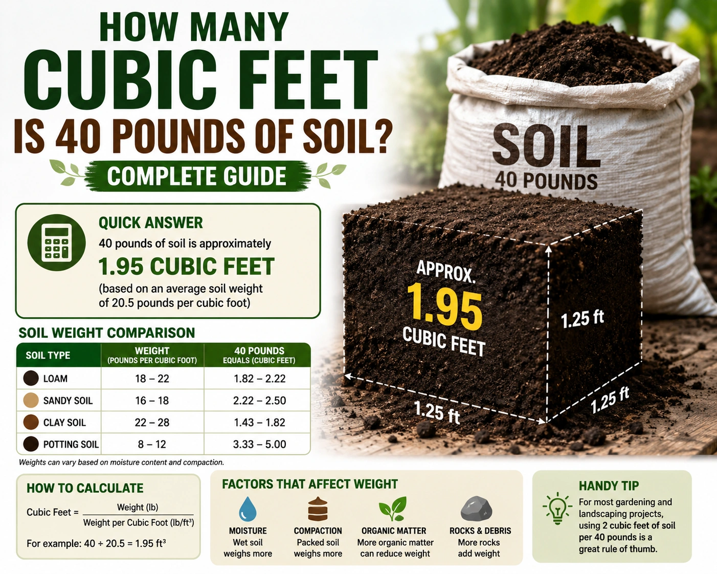 how many cubic feet is 40 pounds of soil