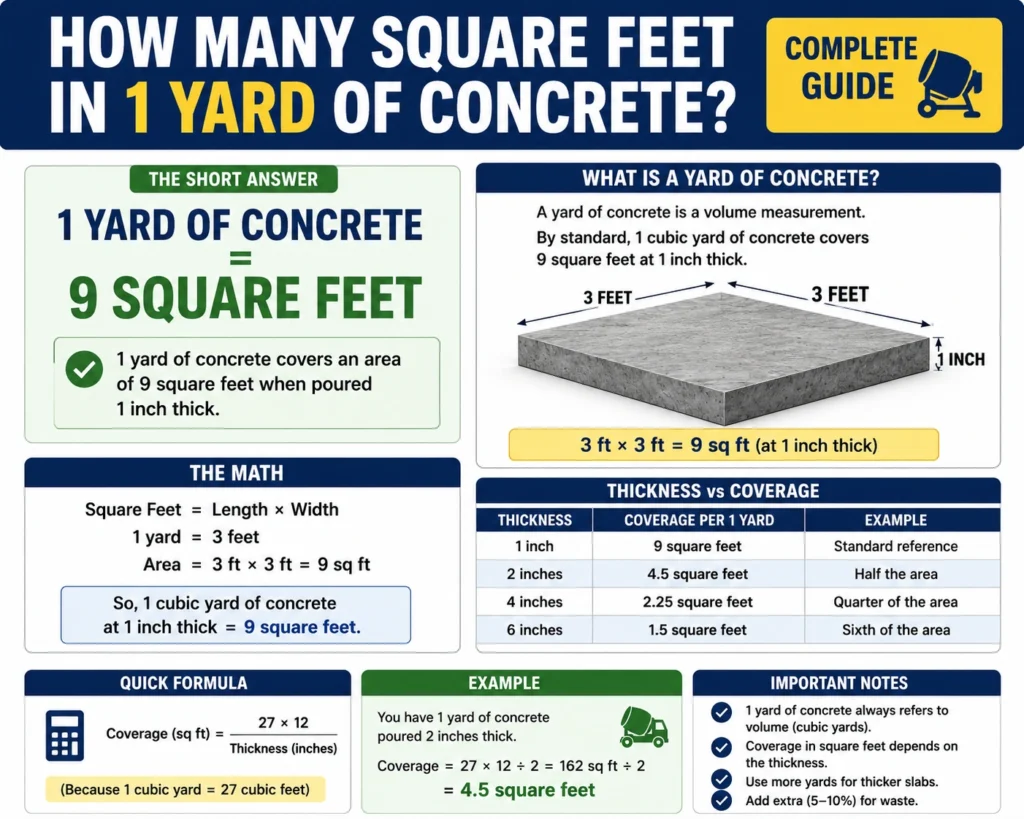 how many square feet in 1 yard of concrete