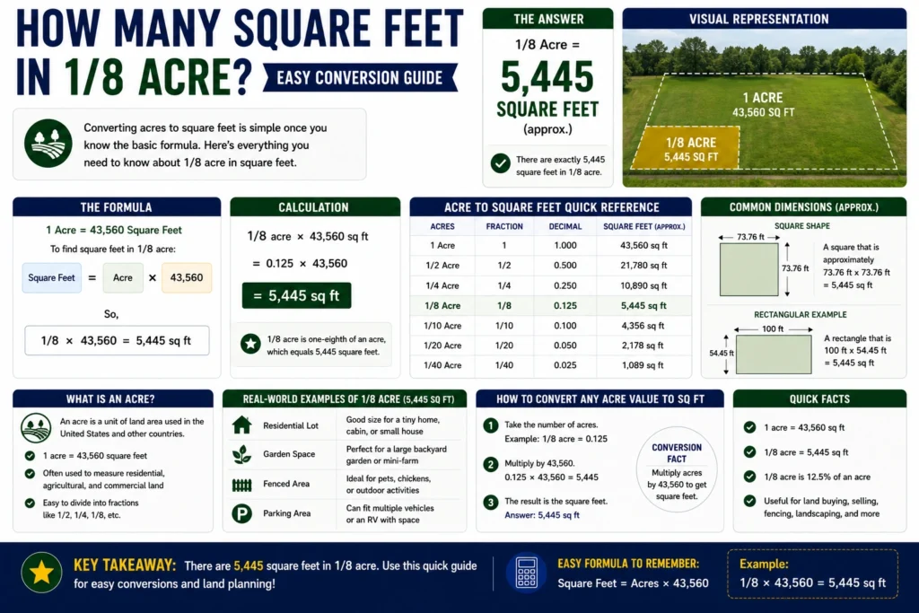 how many square feet in 1/8 acre