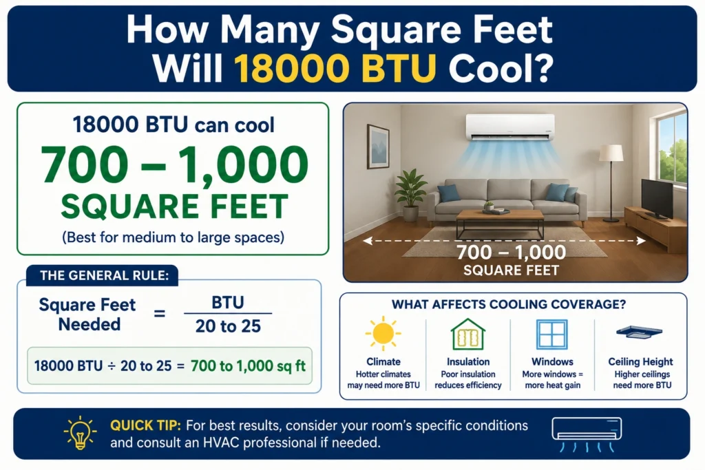 how many square feet will 18000 btu cool