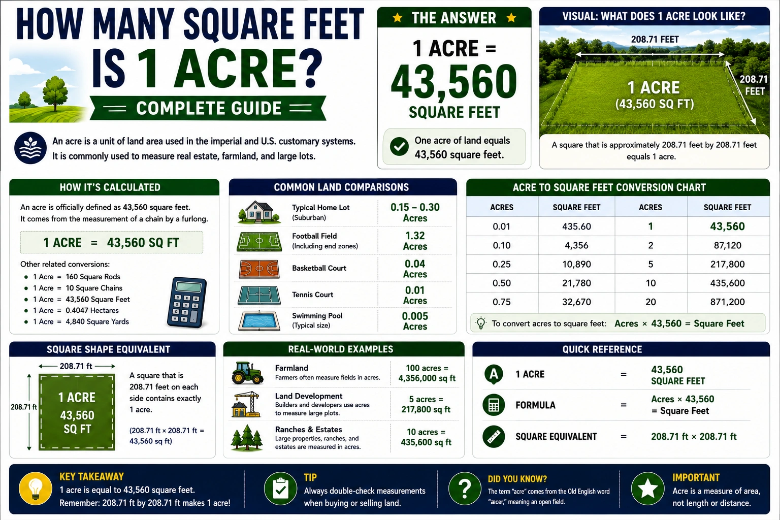 how many square feet is 1 acre