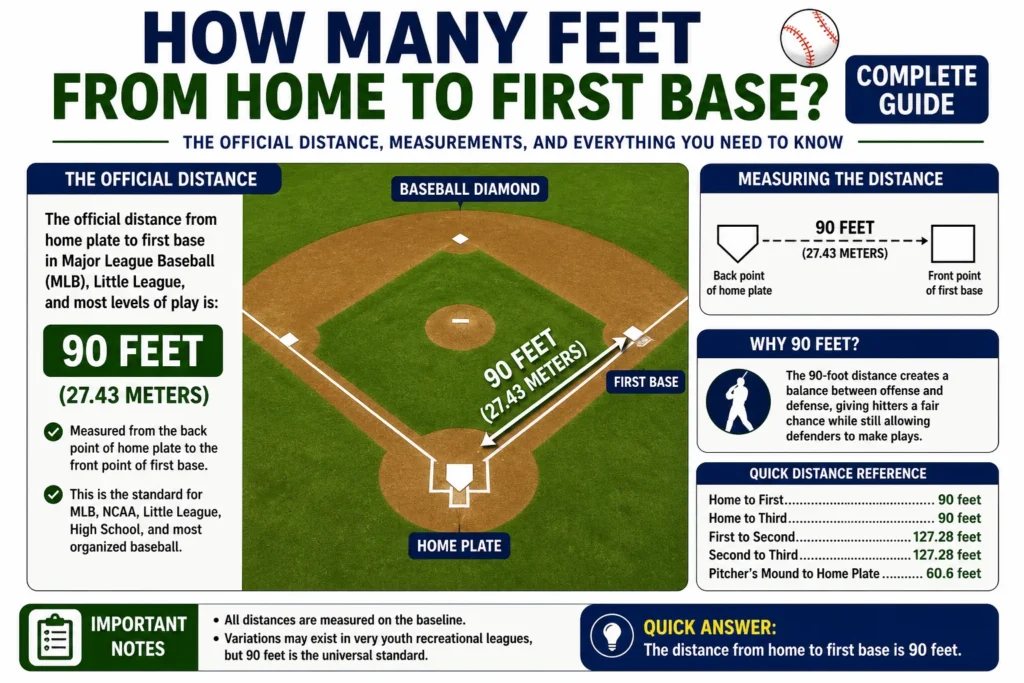 how many feet from home to first base