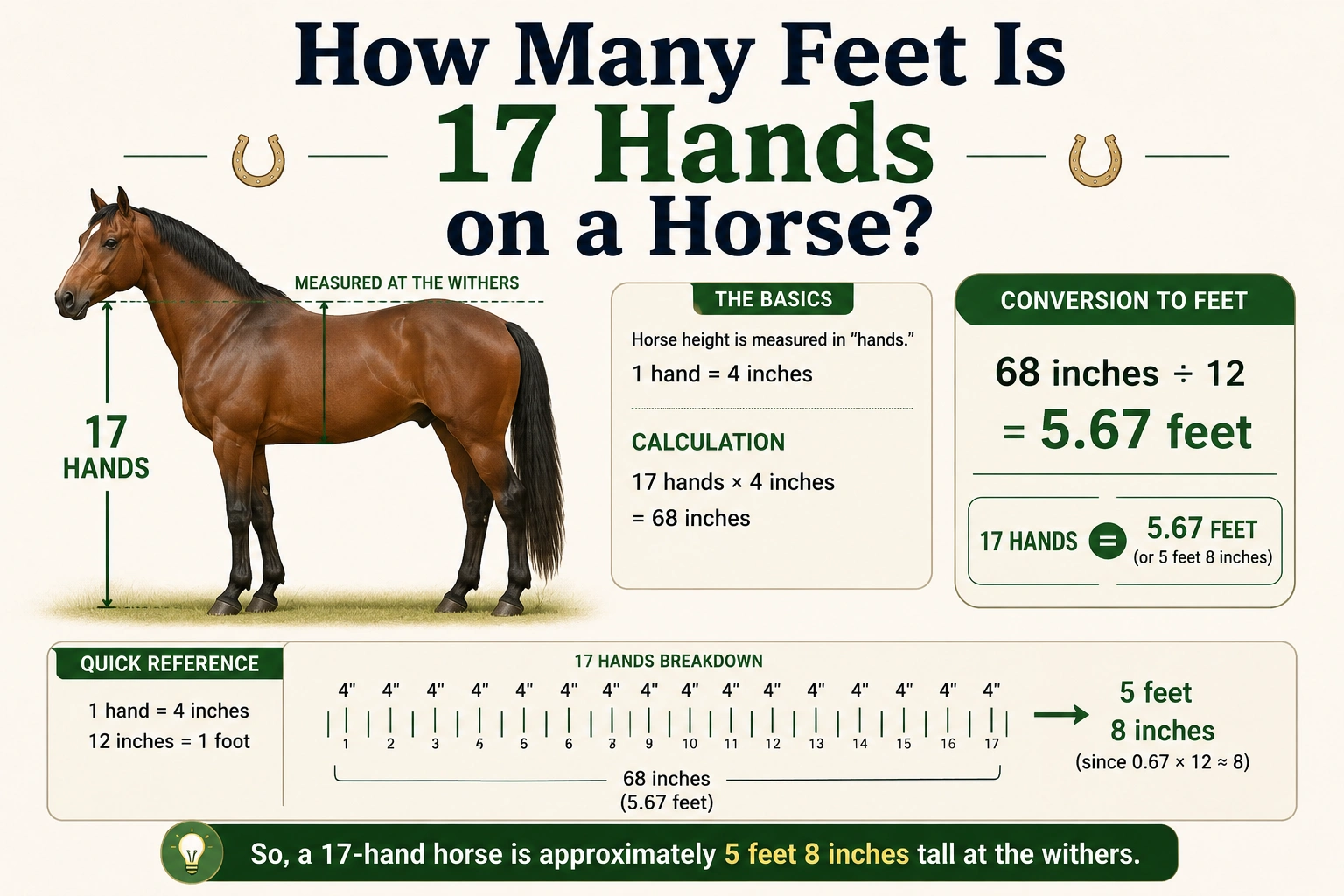 how many feet is 17 hands on a horse
