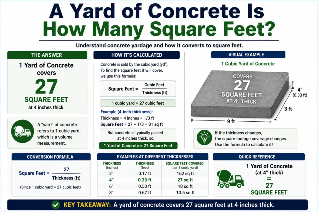 a yard of concrete is how many square feet