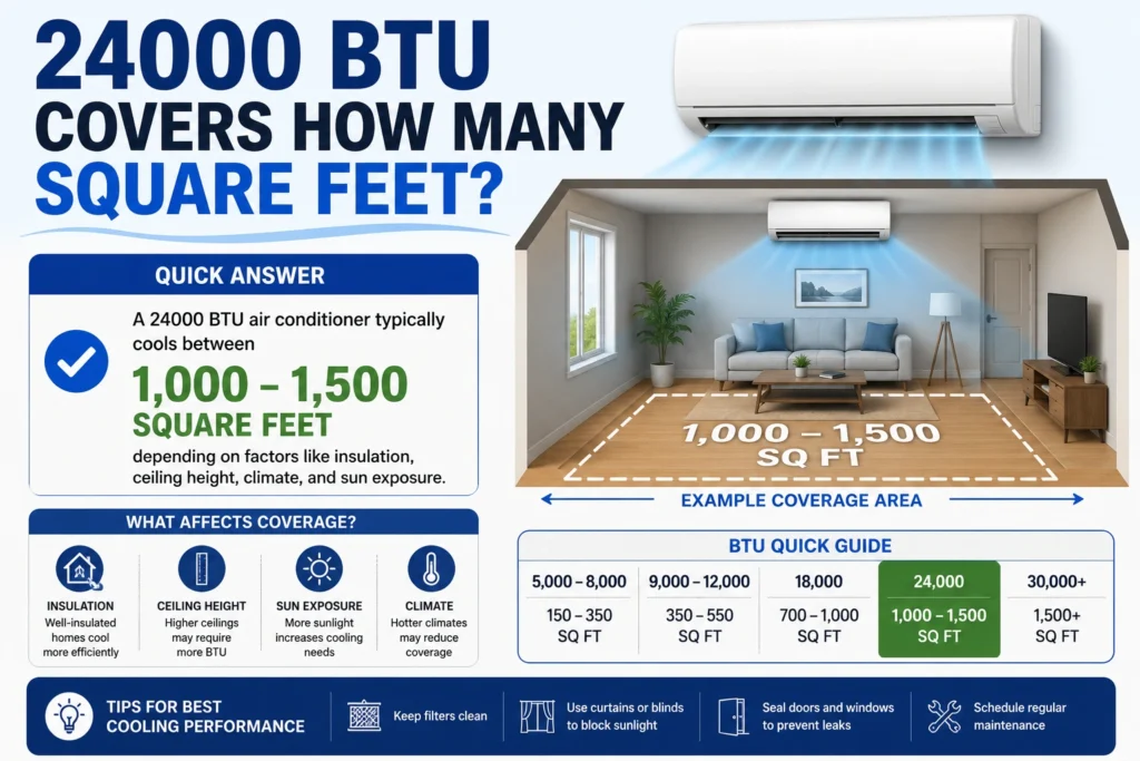 24000 BTU Covers How Many Square Feet?