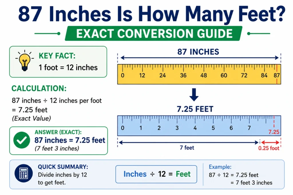 87 in is how many feet