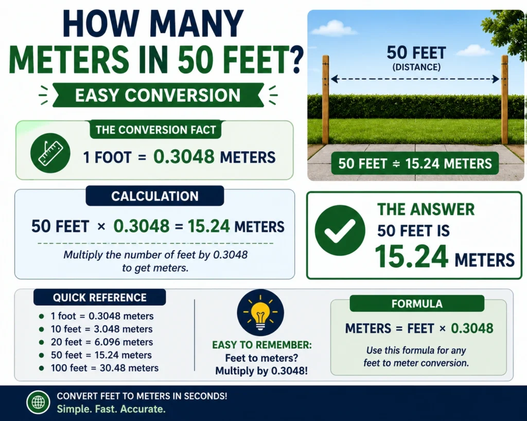 how many meters in 50 feet