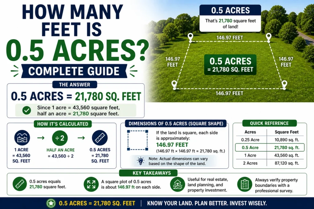 how many feet is .5 acres