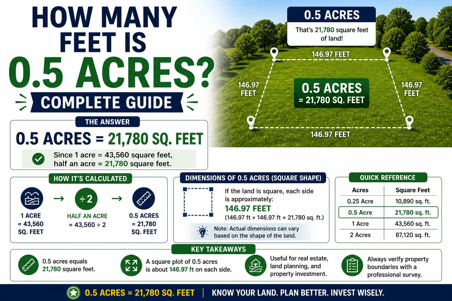 how many feet is .5 acres