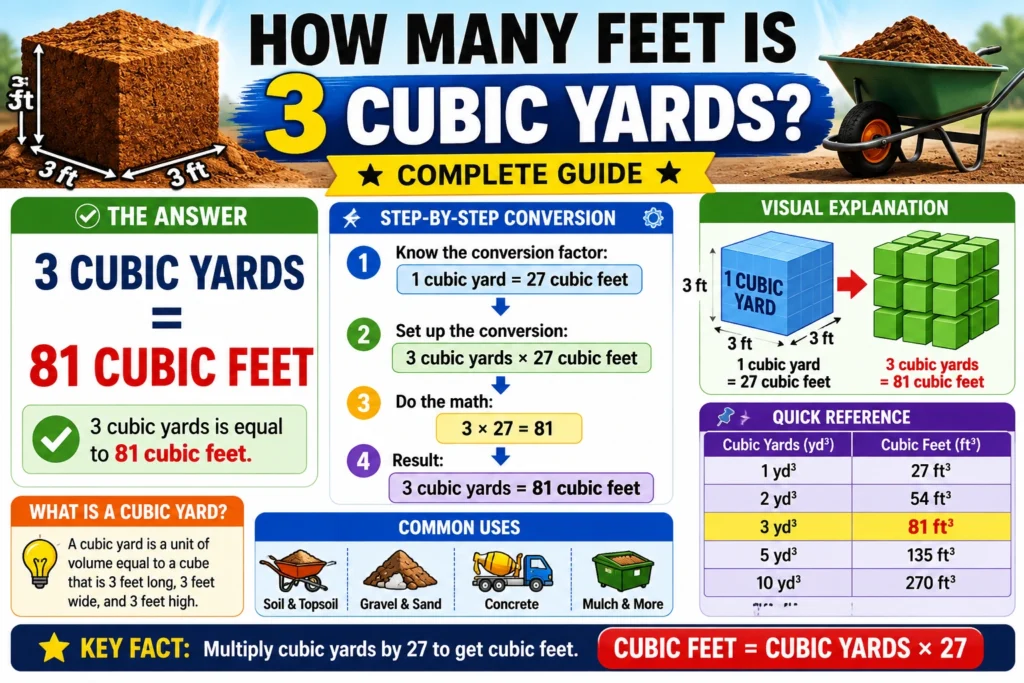 how many feet is 3 cubic yards
