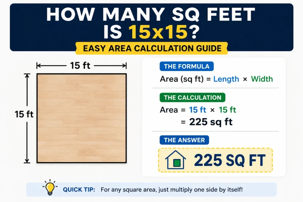 how many sq feet is 15x15