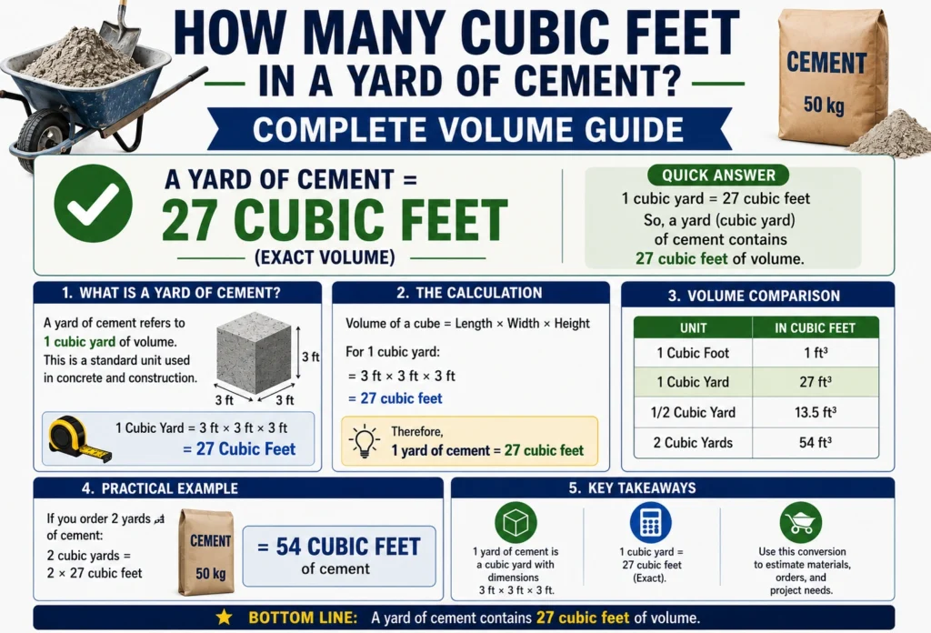 how many cubic feet in a yard of cement