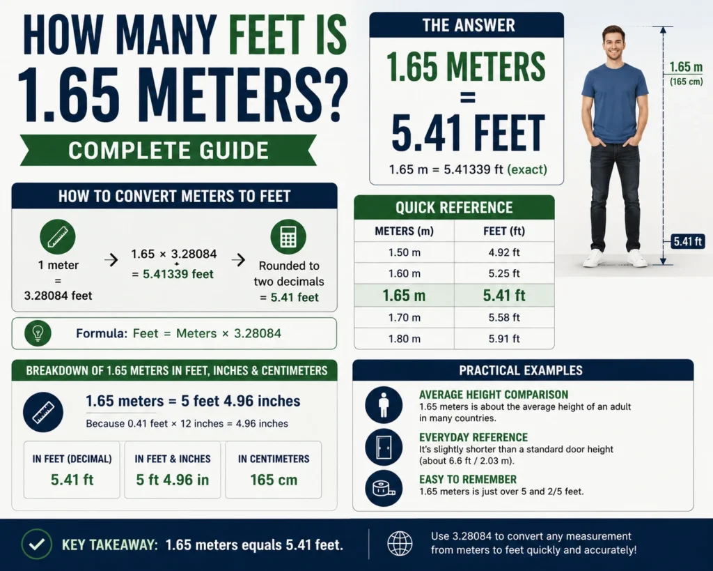 how many feet is 1.65 meters