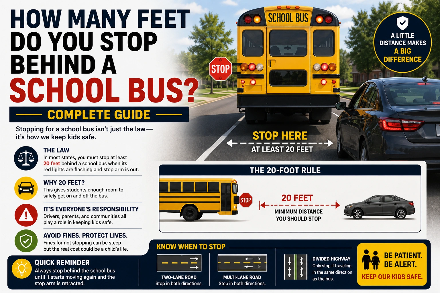 how many feet do you stop behind a school bus