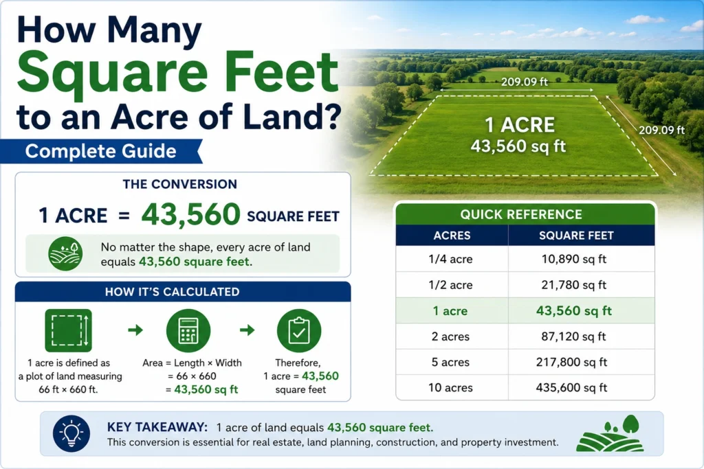 how many square feet to an acre of land