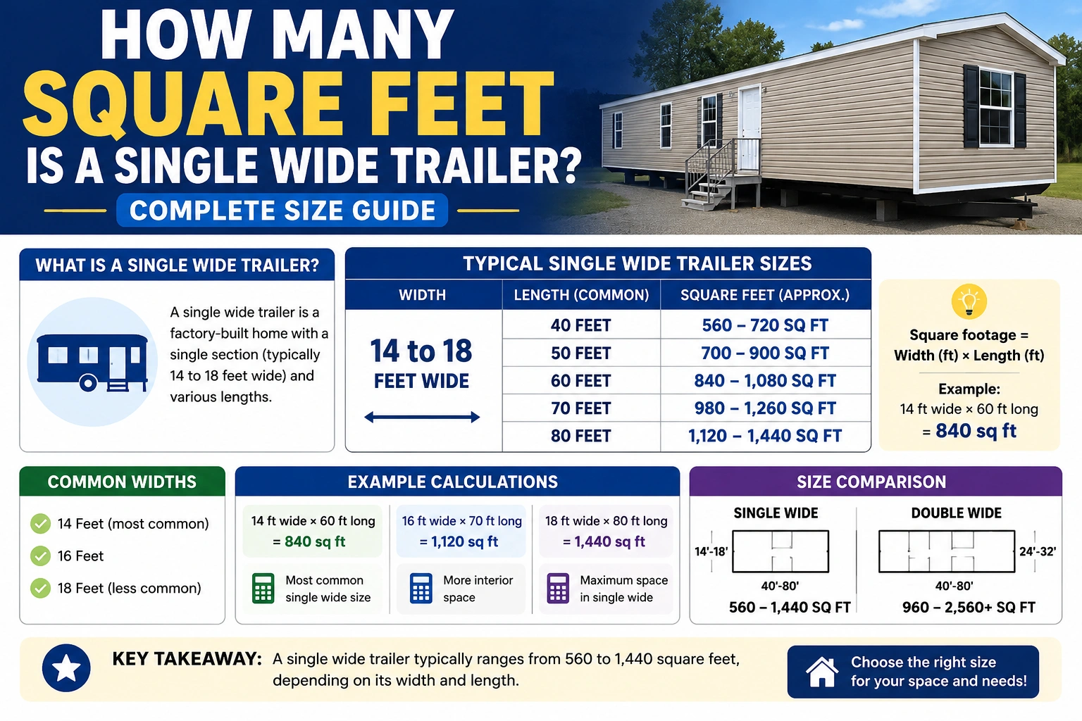 how many sq feet is a single wide trailer?