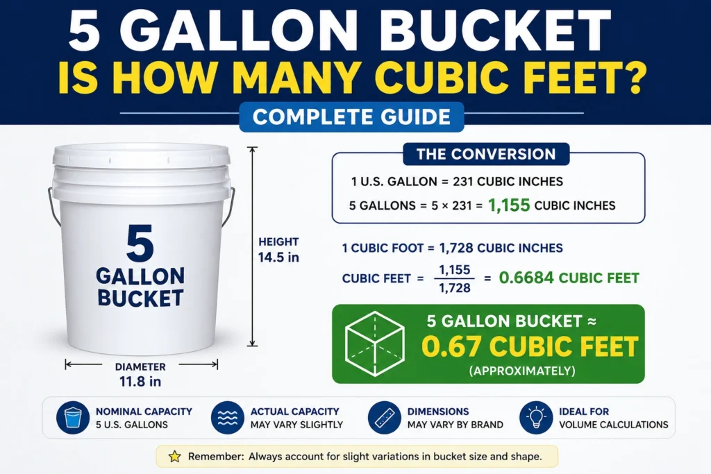 5 gallon bucket is how many cubic feet