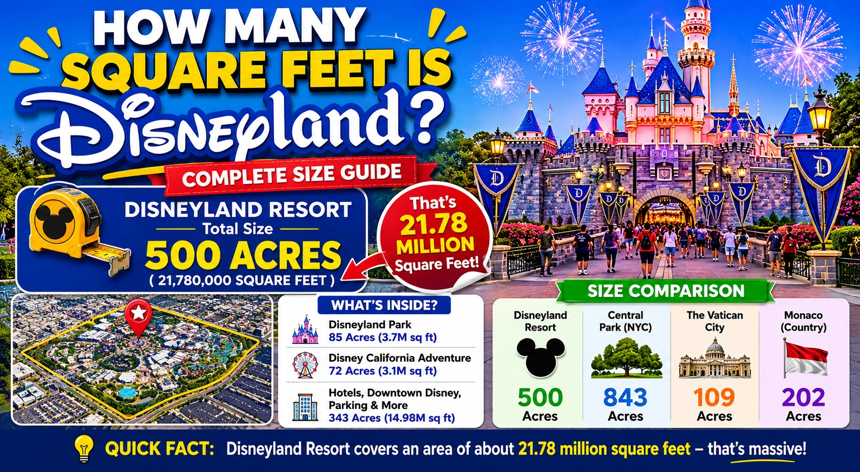 how many square feet is disneyland