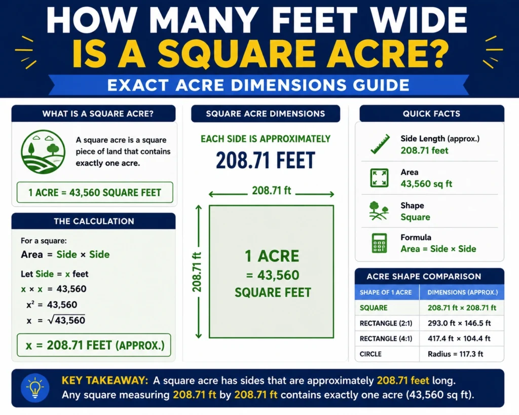 how many feet wide is a square acre