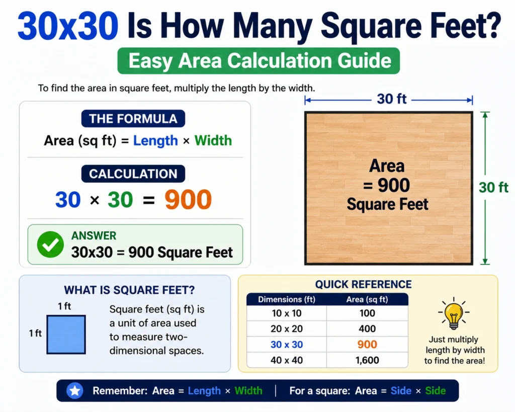 how many square feet is 30x30