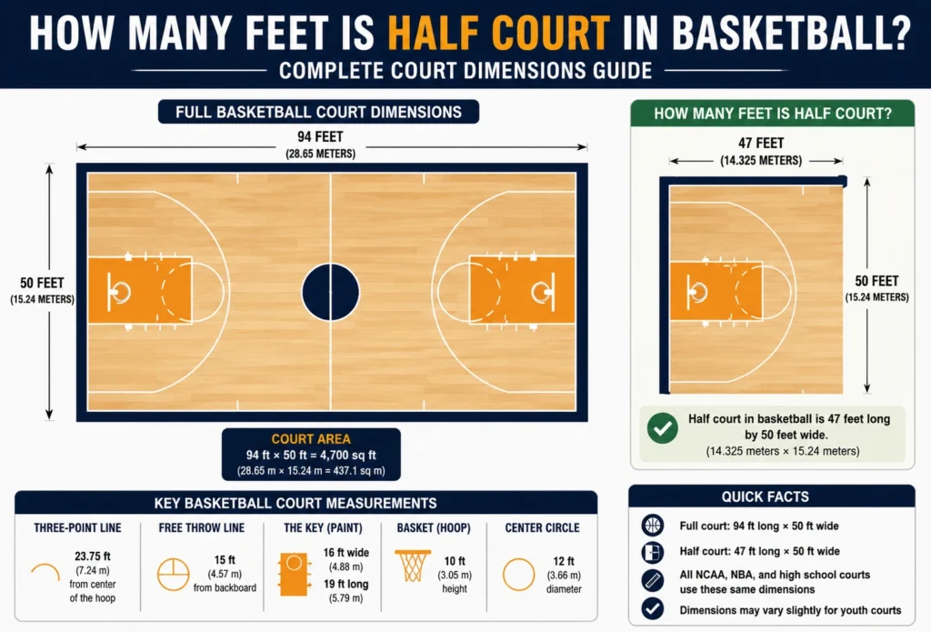how many feet is half court in basketball