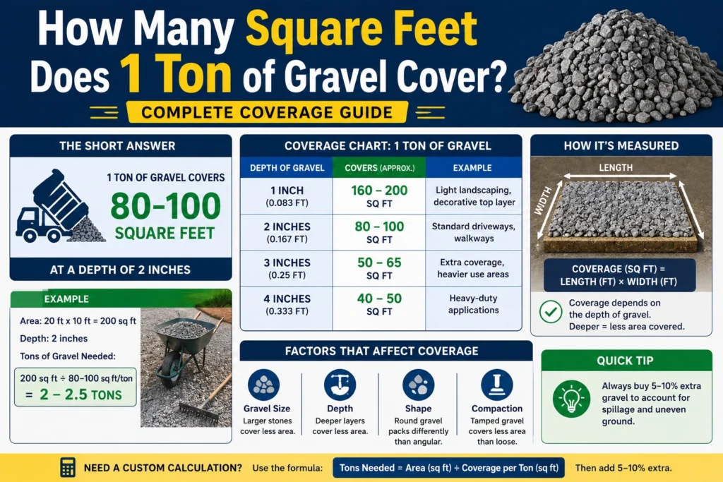 how many square feet does 1 ton of gravel cover