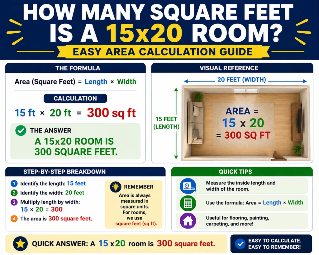 how many square feet is a 15x20 room