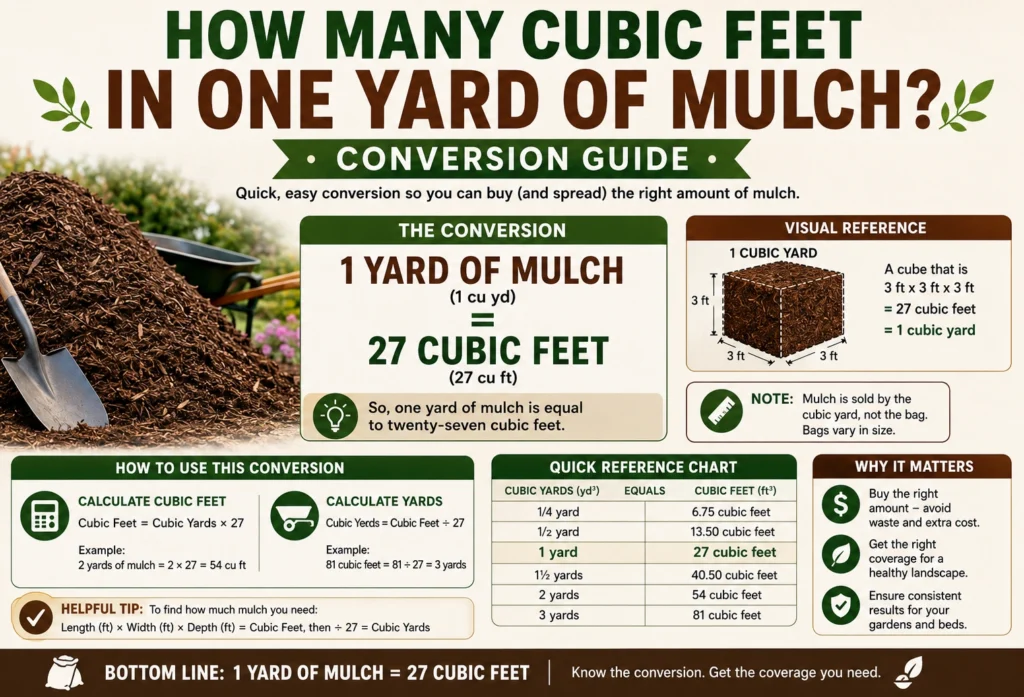 how many cubic feet in one yard of mulch