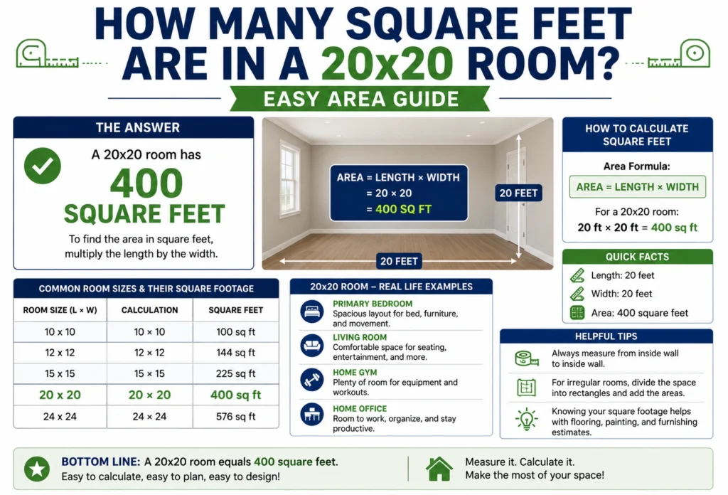 how many square feet are in a 20x20 room