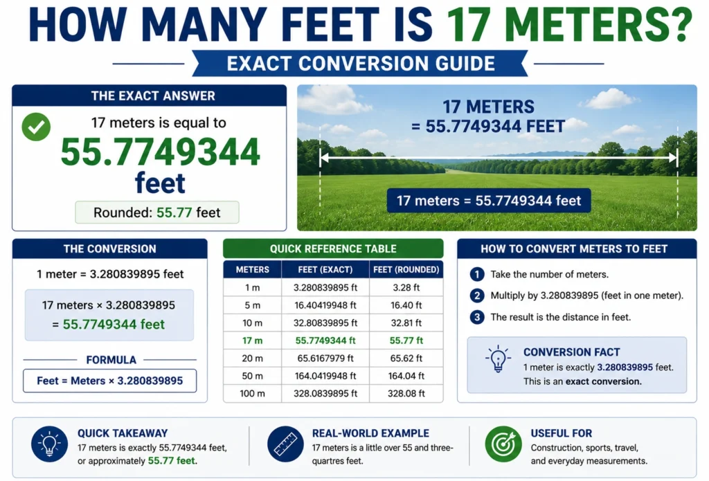 how many feet is 17 meters