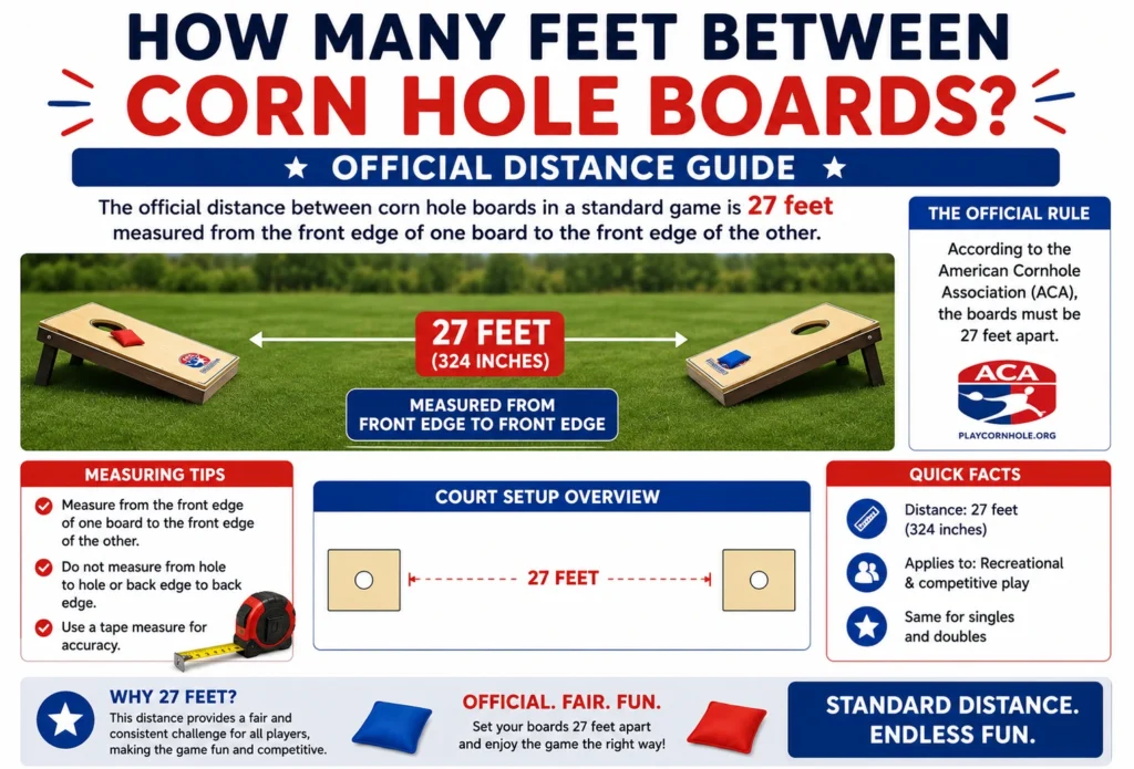 how many feet between corn hole boards