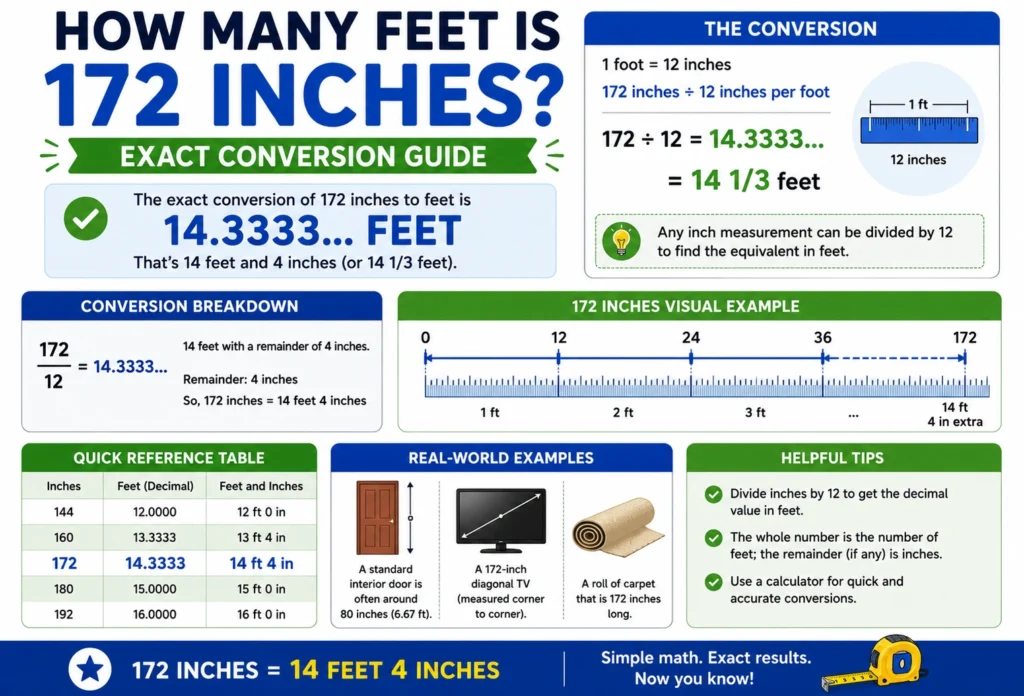 how many feet is 172 inches
