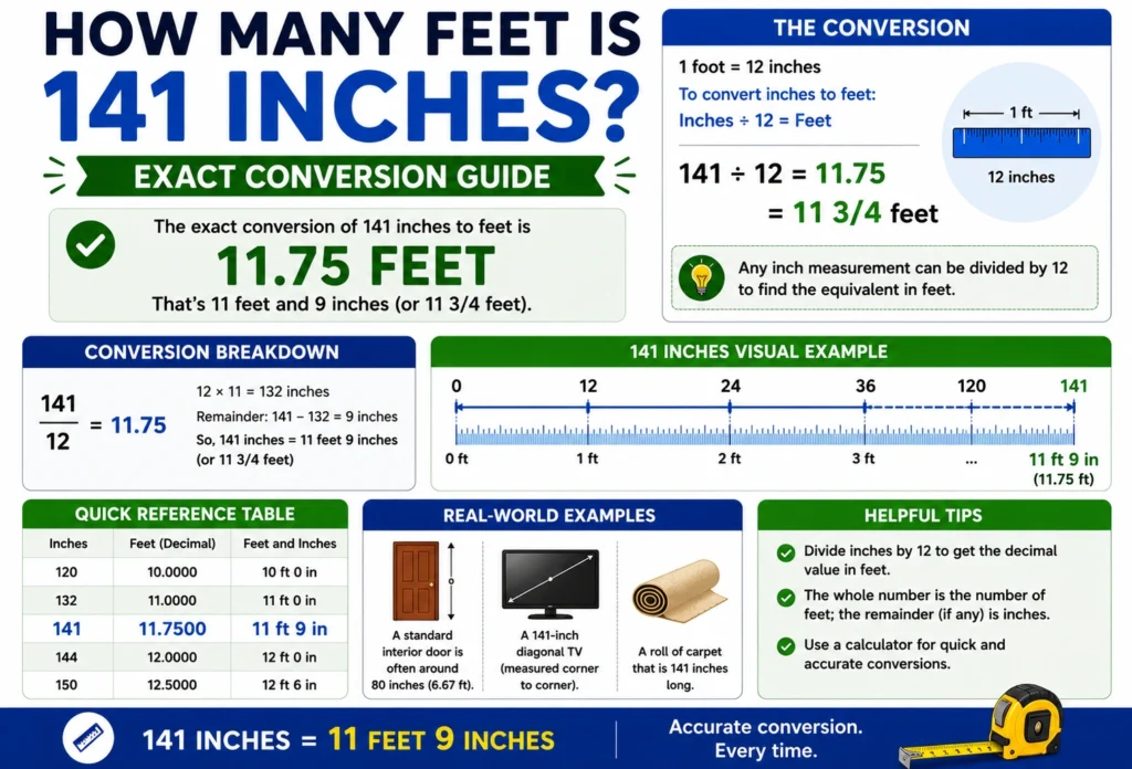 how many feet is 141 inches