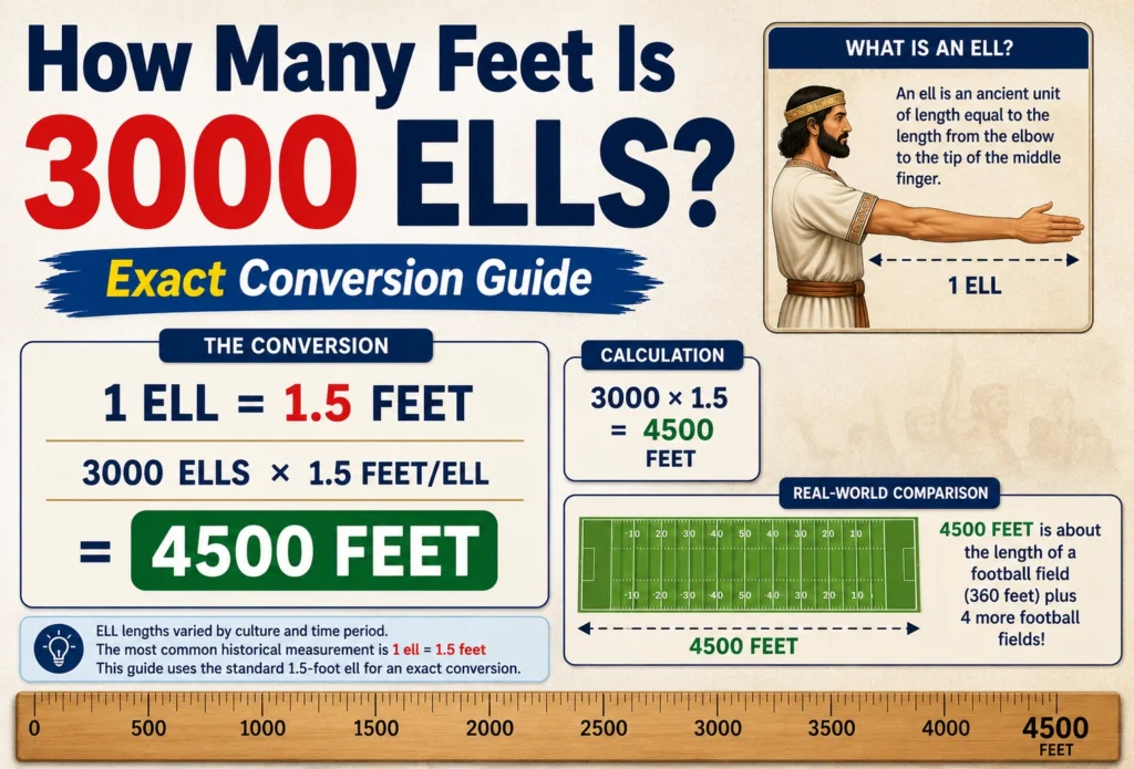 how many feet is 3000 ells