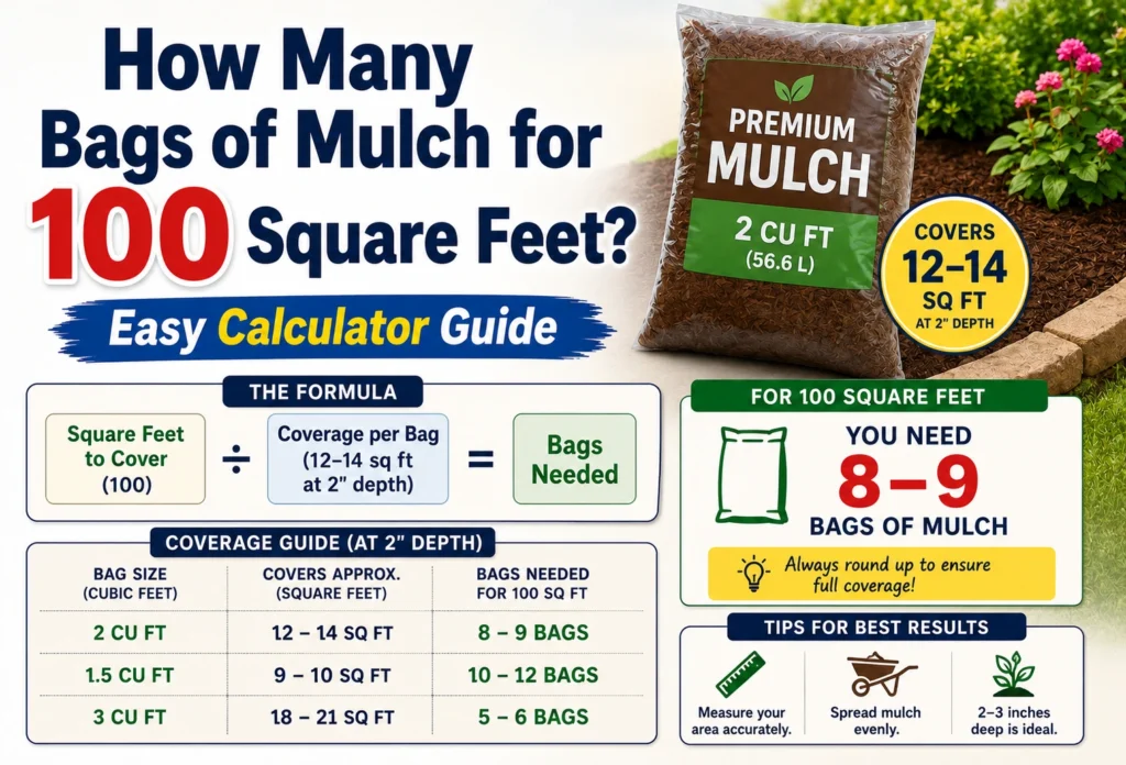 how many bags of mulch for 100 square feet