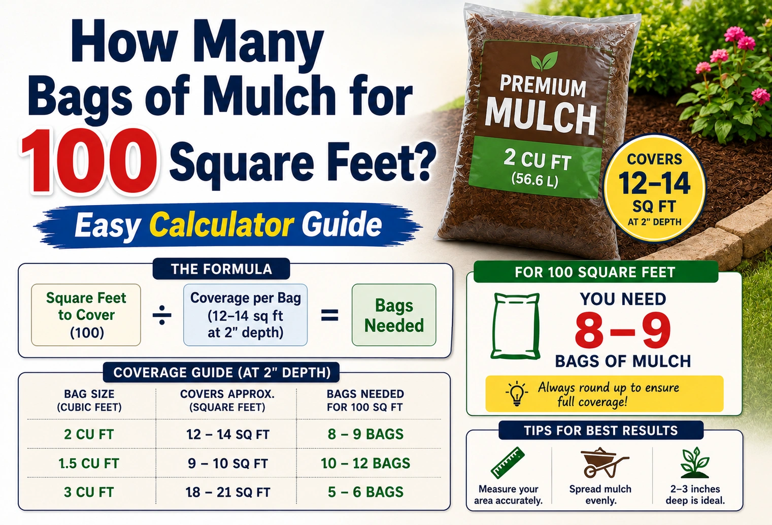 how many bags of mulch for 100 square feet