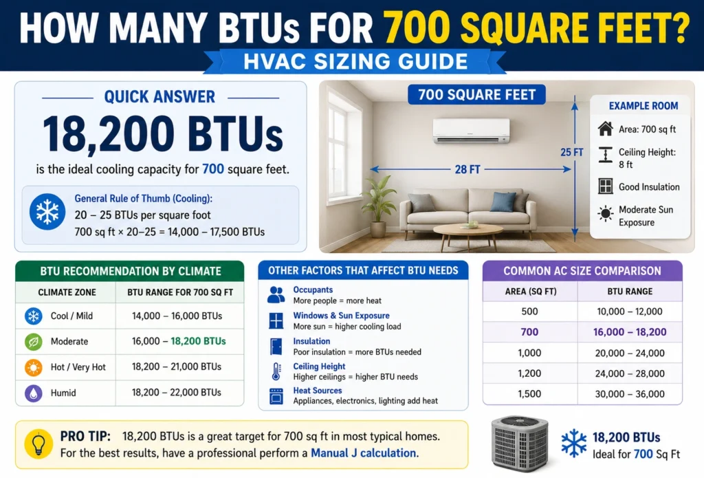 how many BTUs for 700 square feet
