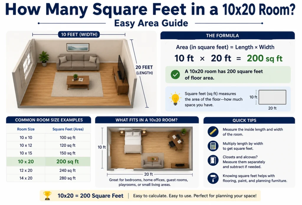 how many square feet in a 10x20 room