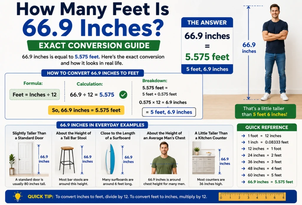 how many feet is 66.9 inches