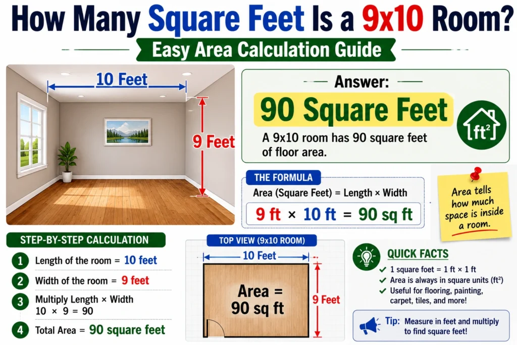 how many square feet is a 9x10 room