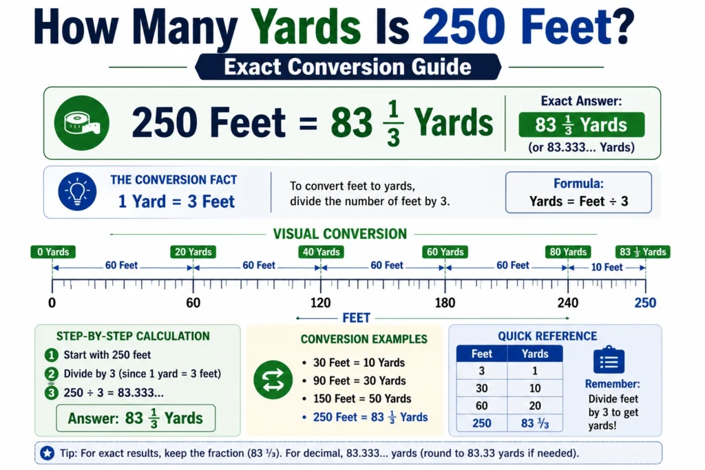 how many yards is 250 feet