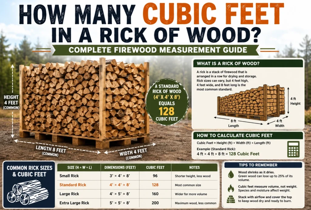 how many cubic feet in a rick of wood