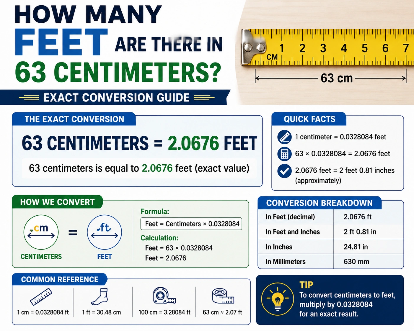 how many feet are there in 63 centimeters