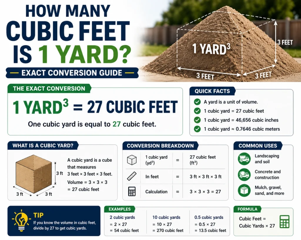 how many cubic feet is 1 yard