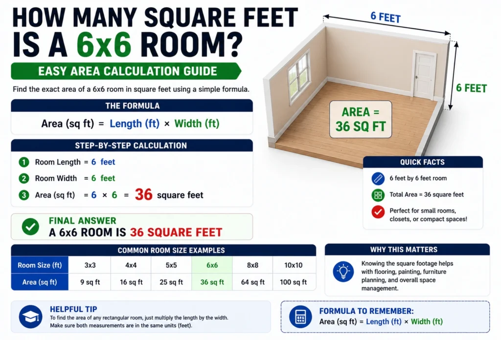 how many square feet is a 6x6 room