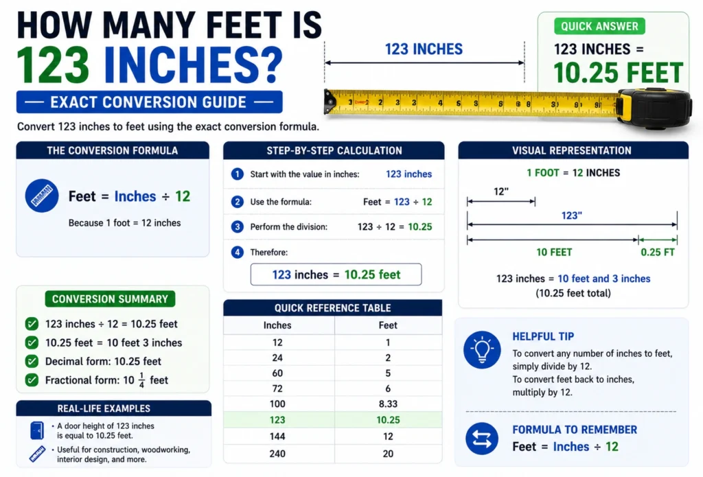 how many feet is 123 inches