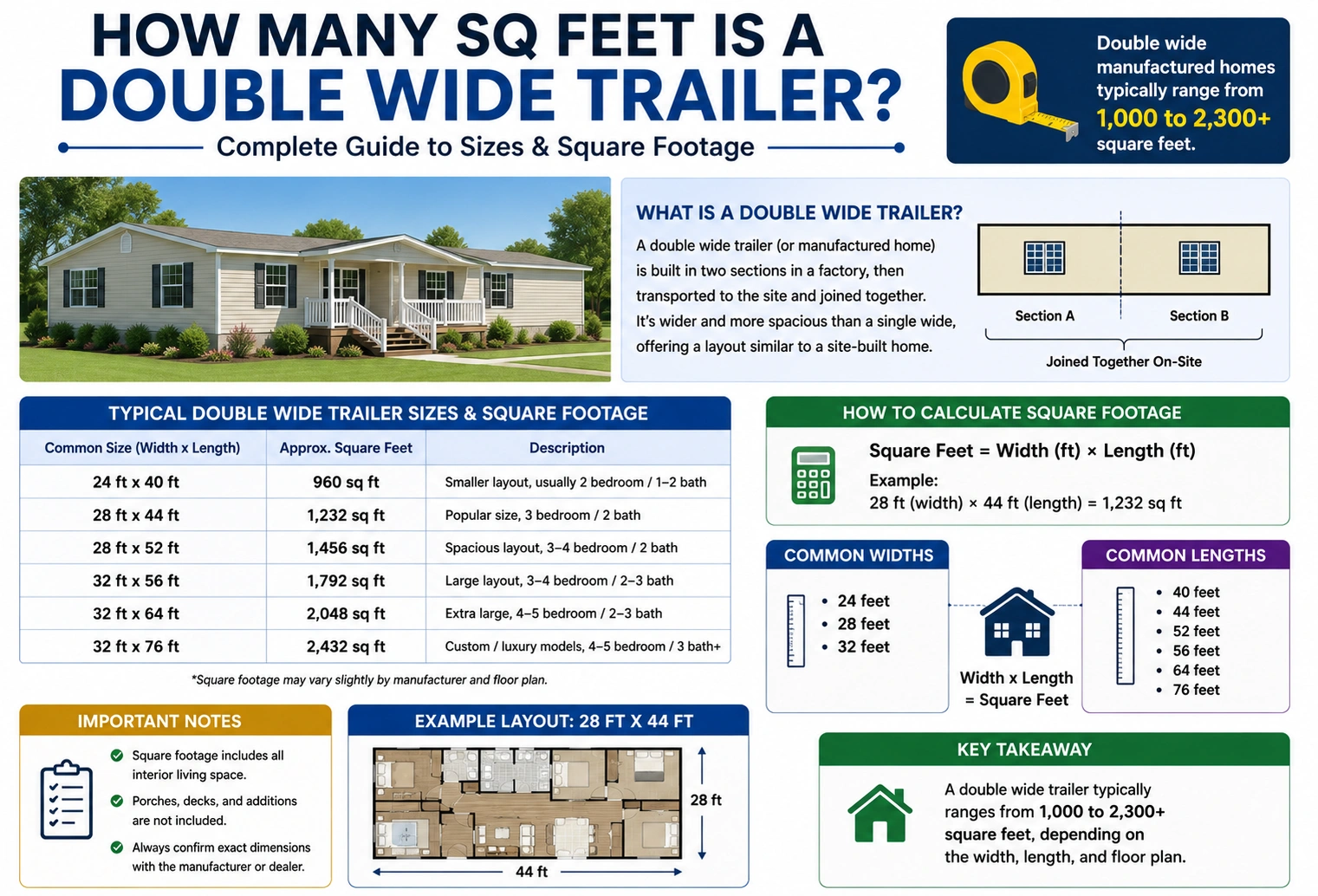how many sq feet is a double wide trailer